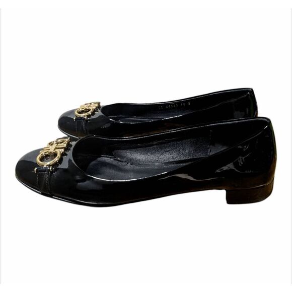 SALVATORE FERRAGAMO Garda Black Patent Leather Flats Size 10B - Picture 4 of 11